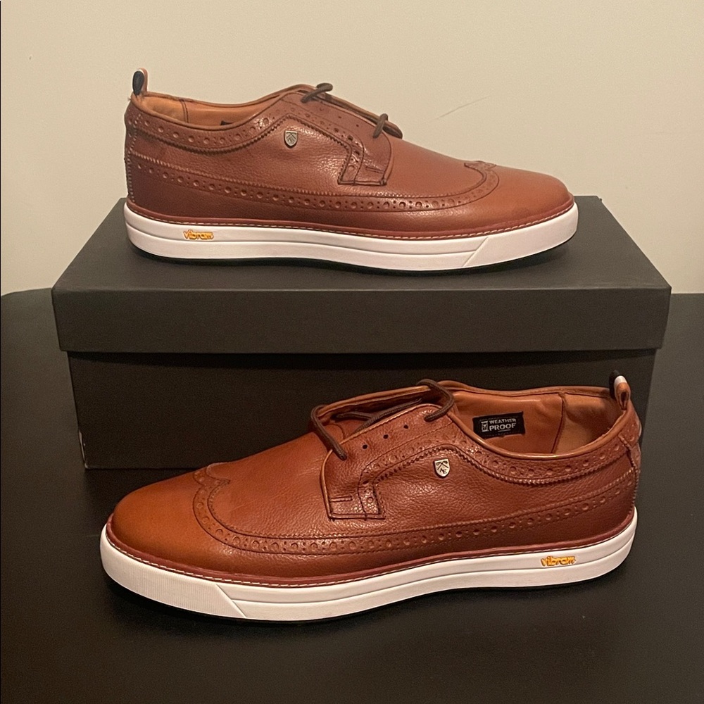 Allen Edmonds Cognac Brown Leather Wingtip Slip-On Sneakers